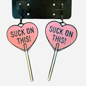 BodyRage Pink Heart Lollipop Earrings - Playful Suck On This! Design Spencer's